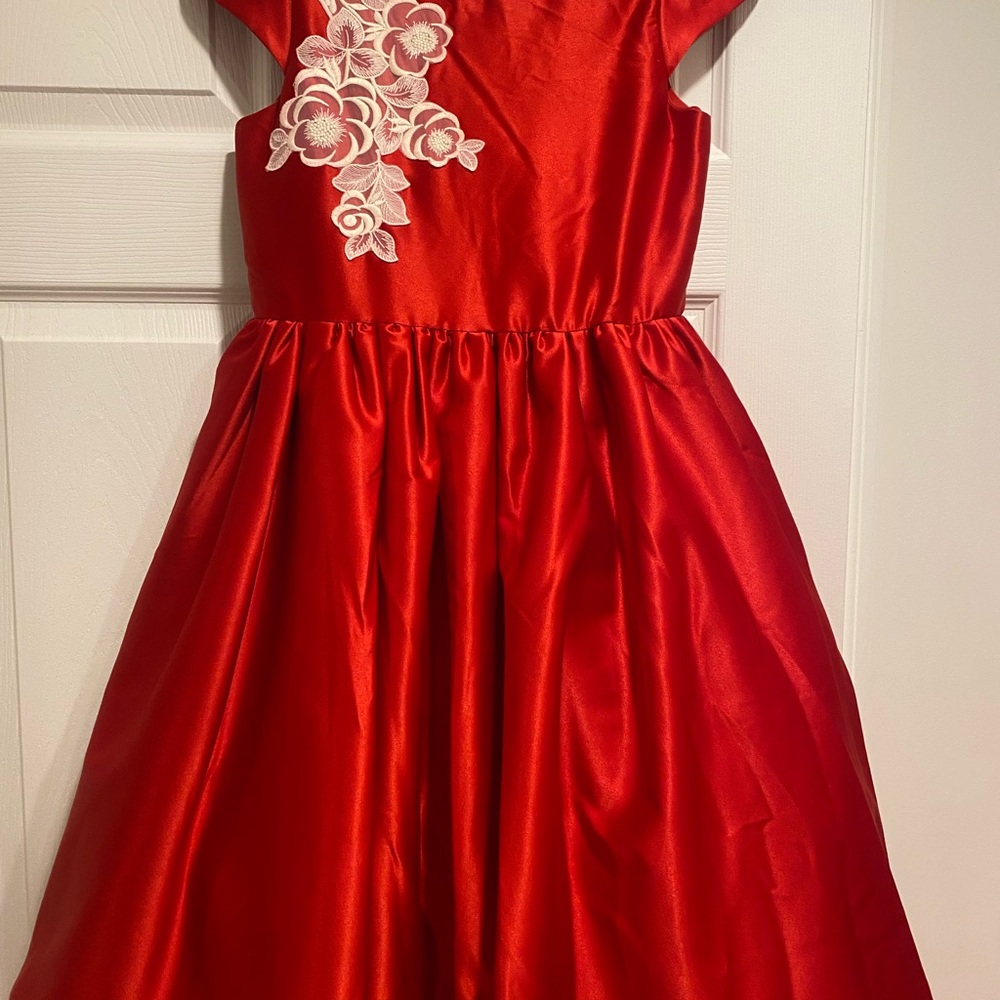 Janie and Jack Scarlet Dress with Ivory Floral Design